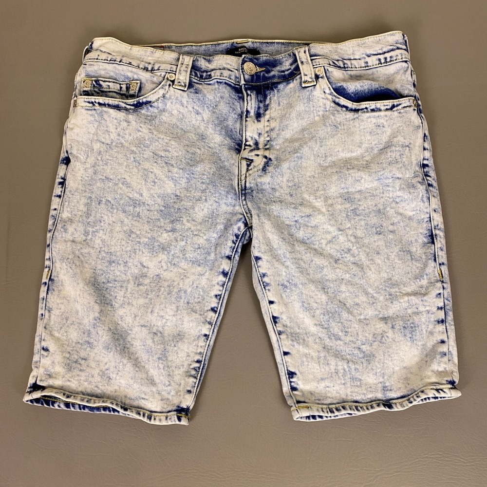 True Religion Rocco Relaxed Skinny Shorts Men's 40 Acid Wash Blue Denim Stretch